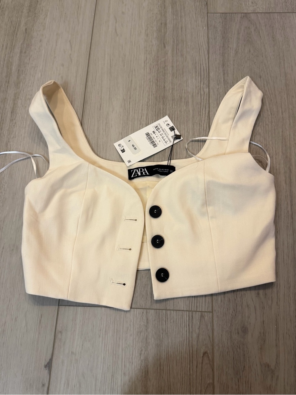 Zara Cream Buttoned Crop Cami Top